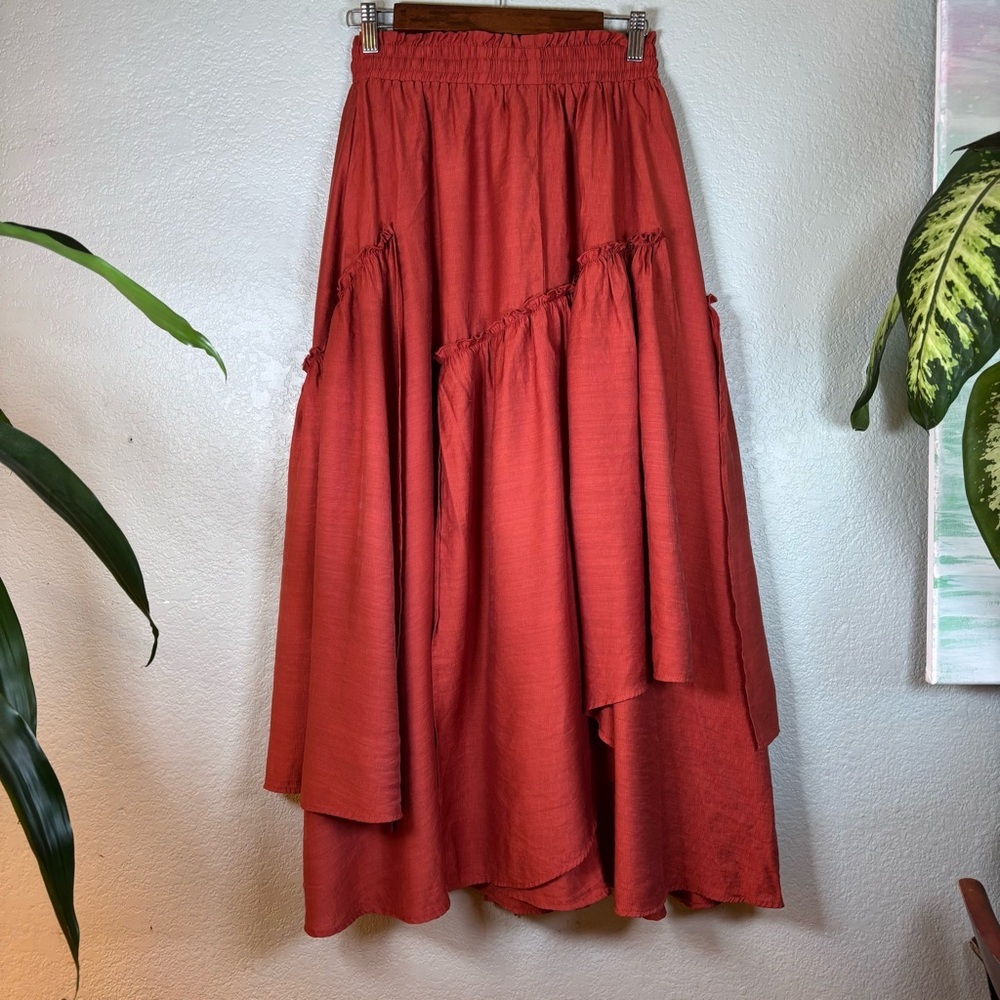 Scarlet Darkness Bohemian Fairycore Rust Renaissance Layered Scarf Maxi Skirt S - Picture 4 of 10